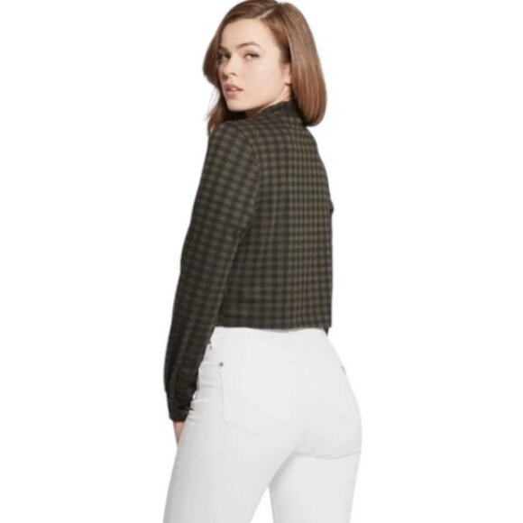 Guess USA black green masika plaid tie front top size M - Picture 3 of 3